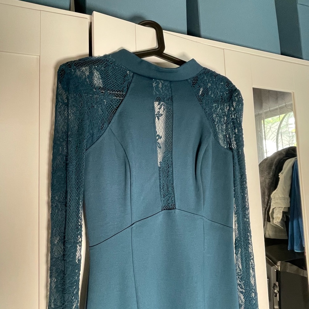 Free People Teal Lace-Sleeve Mini Dress - Picture 3 of 8